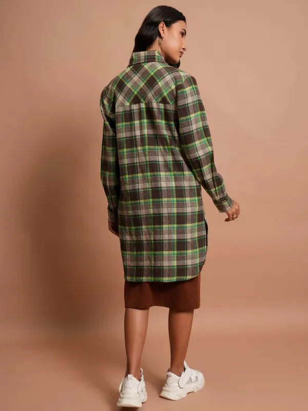 Suburbans  Women Brown Checked Casual Shirts