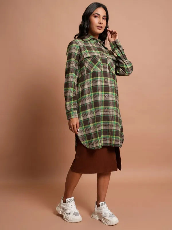 Suburbans  Women Brown Checked Casual Shirts
