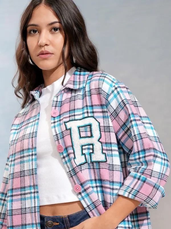 Suburbans  Women Pink Checked Oversized Casual Shirt