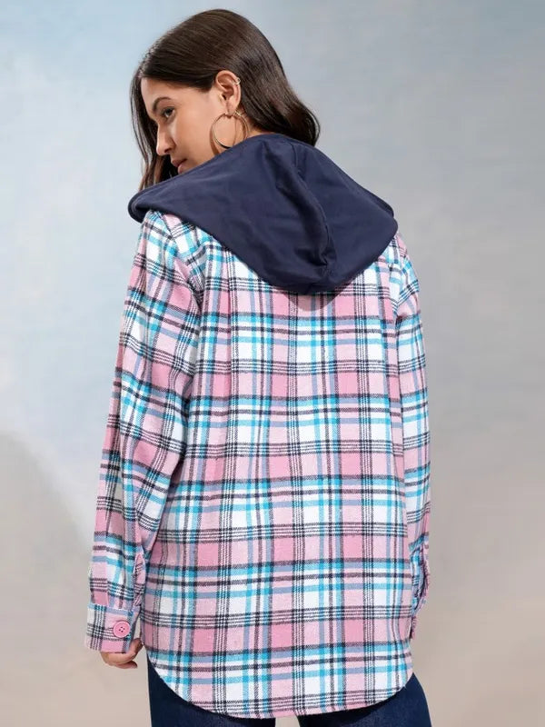 Suburbans  Women Pink Checked Oversized Casual Shirt