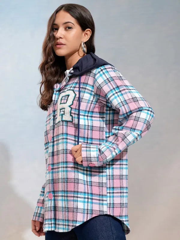 Suburbans  Women Pink Checked Oversized Casual Shirt