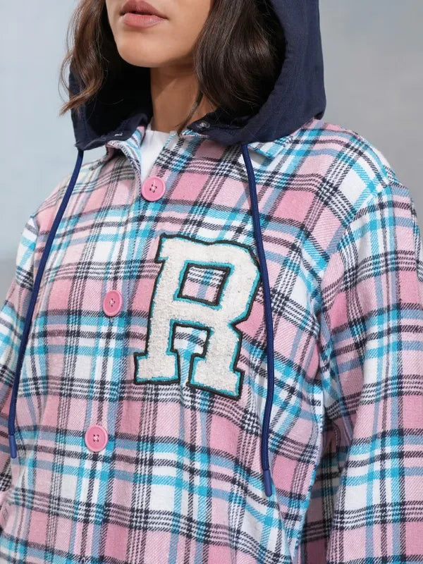 Suburbans  Women Pink Checked Oversized Casual Shirt