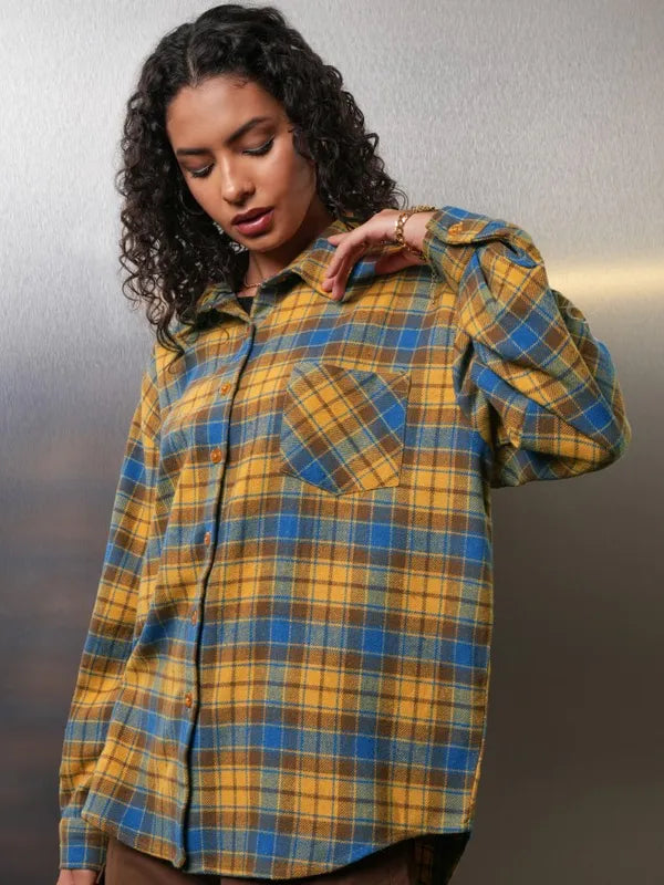 Suburbans   Women Mustard Textured Oversized Fit Overshirt