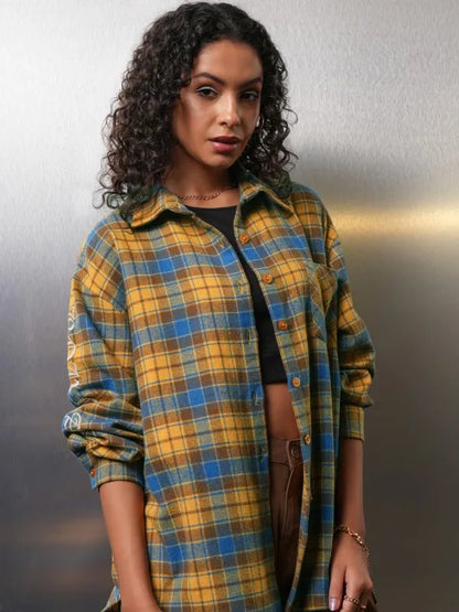 Suburbans   Women Mustard Textured Oversized Fit Overshirt