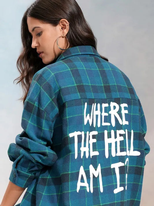 Suburbans   Women Blue Checked Oversized Casual Shirt