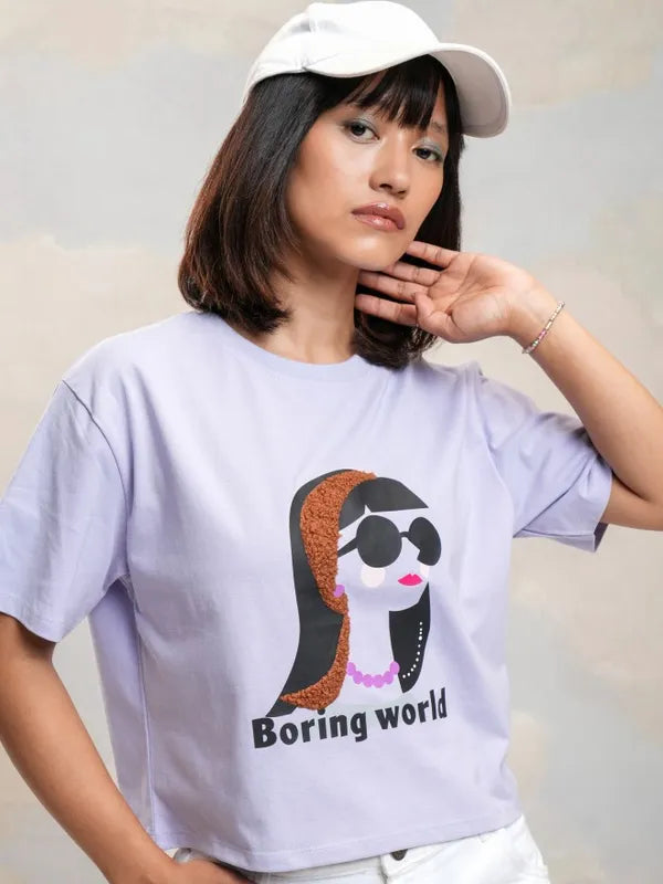 Suburbans   Suburbans  Women Purple Printed Round Neck T-Shirt