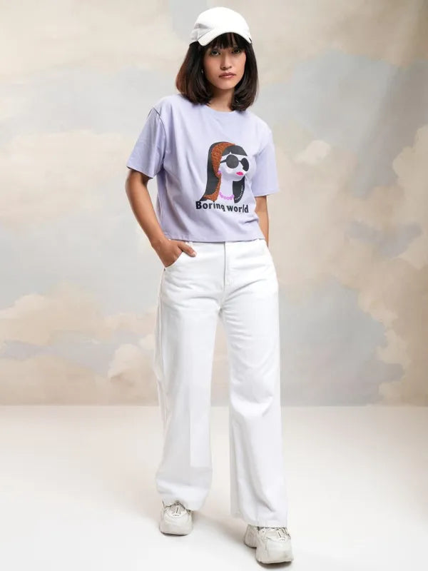 Suburbans   Suburbans  Women Purple Printed Round Neck T-Shirt