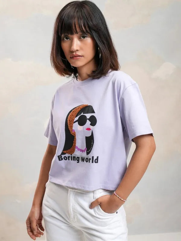 Suburbans   Suburbans  Women Purple Printed Round Neck T-Shirt