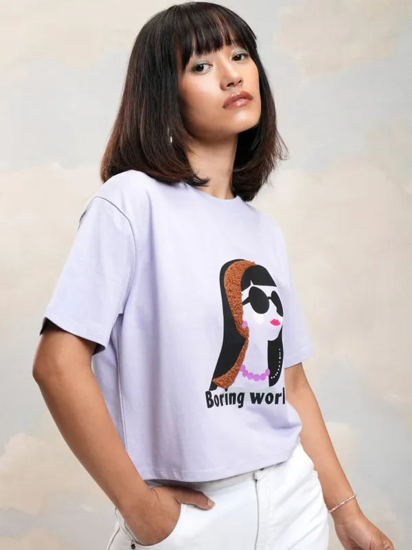 Suburbans   Suburbans  Women Purple Printed Round Neck T-Shirt