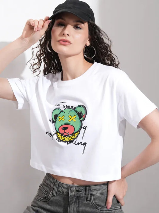 Suburbans   Women White Printed Round Neck T-Shirt