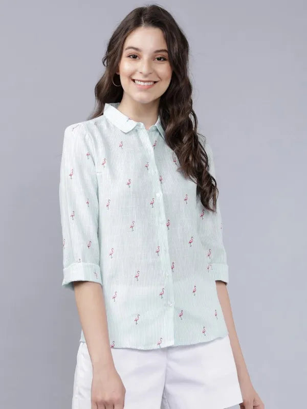Suburbans  Women Blue Printed Casual Shirts