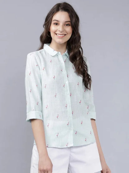 Suburbans  Women Blue Printed Casual Shirts