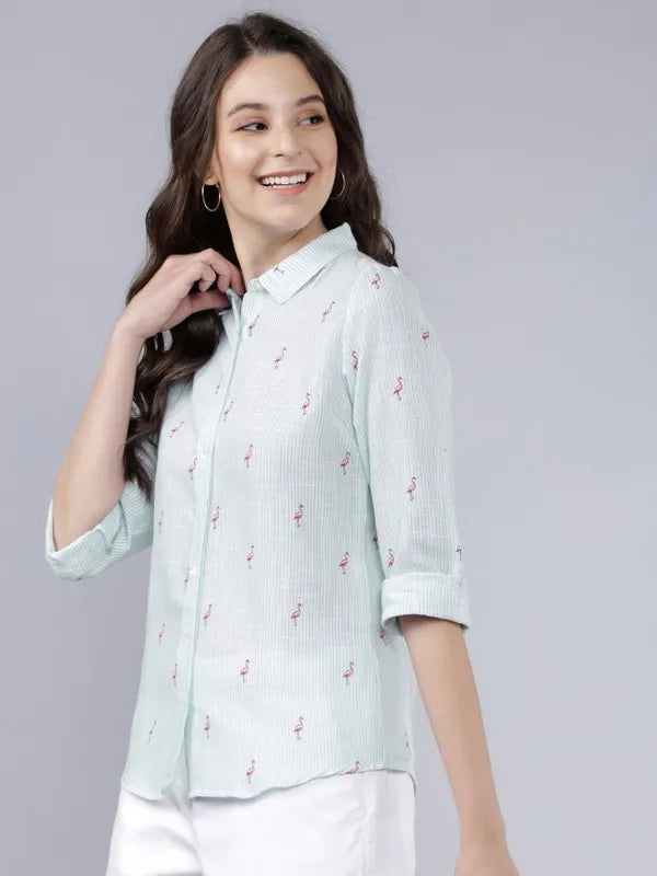 Suburbans  Women Blue Printed Casual Shirts