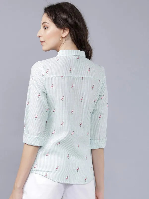 Suburbans  Women Blue Printed Casual Shirts