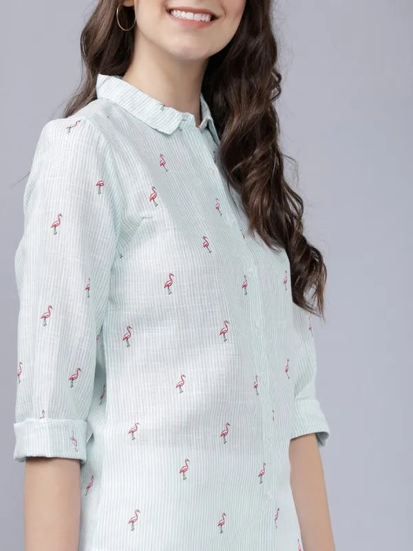 Suburbans  Women Blue Printed Casual Shirts