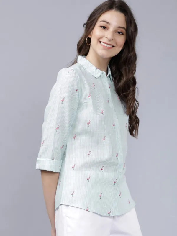 Suburbans  Women Blue Printed Casual Shirts
