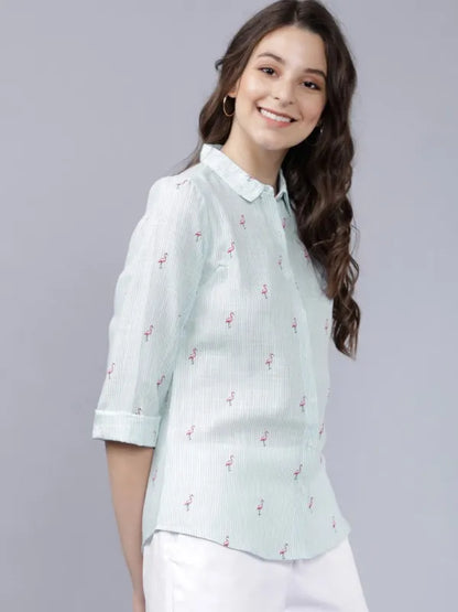 Suburbans  Women Blue Printed Casual Shirts