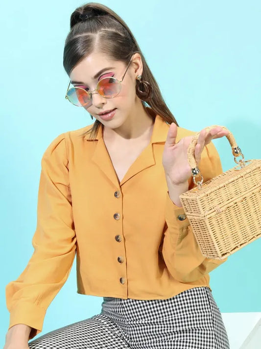 Suburbans   Women Mustard Solid Casual Shirts