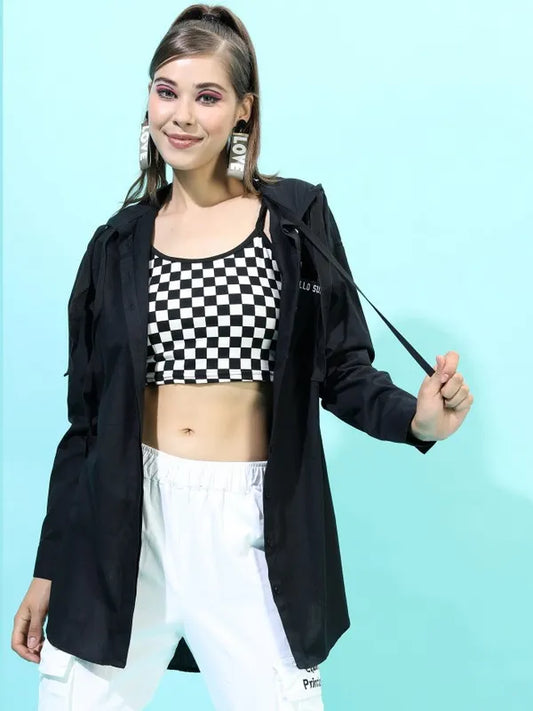 Suburbans  Women Black Printed Casual Shirts