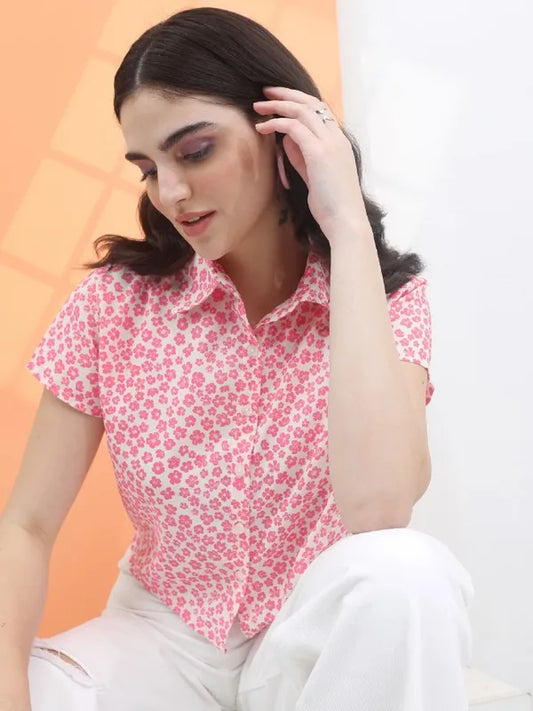 Suburbans  Women Pink Printed Casual Shirts