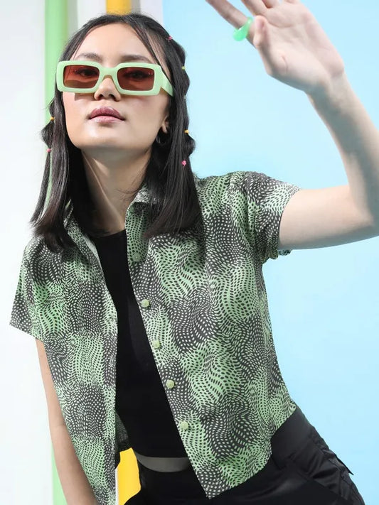 Suburbans  Women Green Printed Casual Shirts