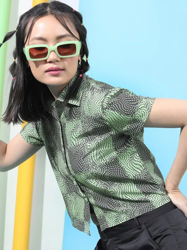 Suburbans  Women Green Printed Casual Shirts