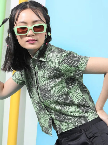 Suburbans  Women Green Printed Casual Shirts