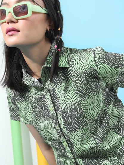 Suburbans  Women Green Printed Casual Shirts