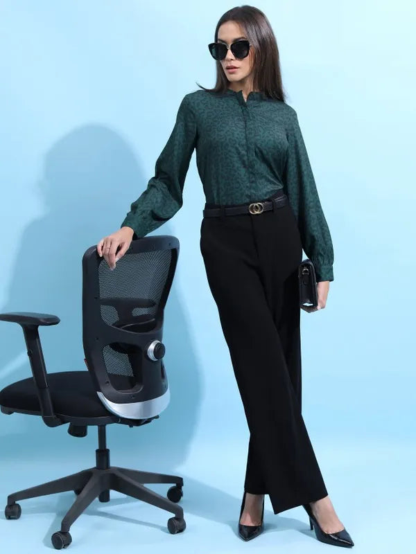 Suburbans   Women Green Printed Casual Shirts