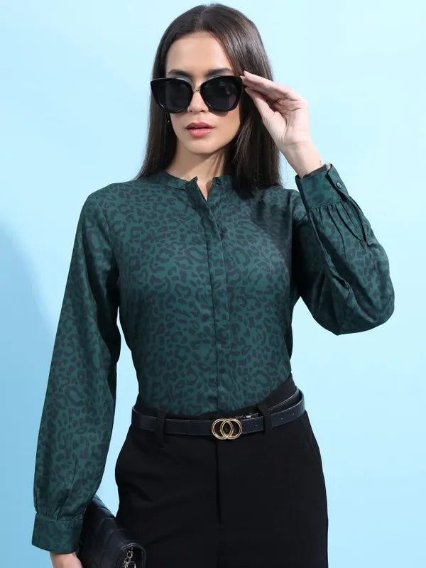 Suburbans   Women Green Printed Casual Shirts