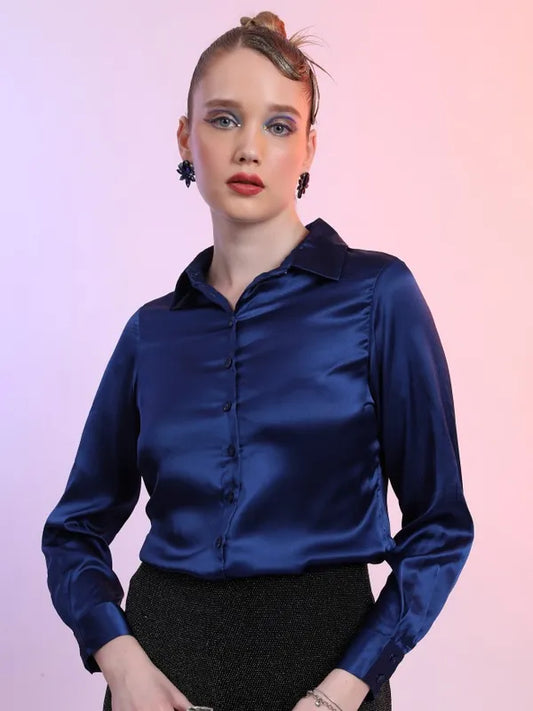 Suburbans   Women Blue Solid Casual Shirts