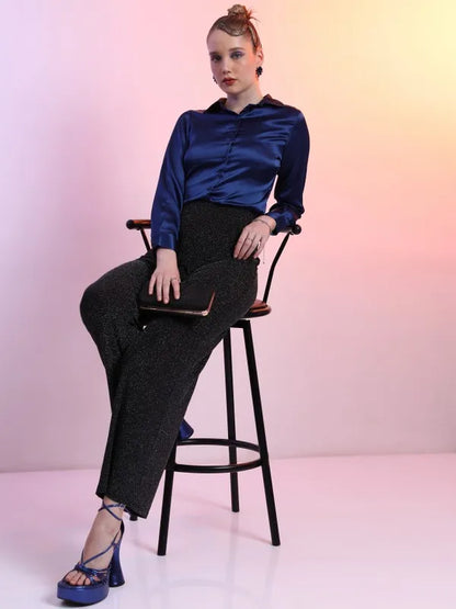 Suburbans   Women Blue Solid Casual Shirts