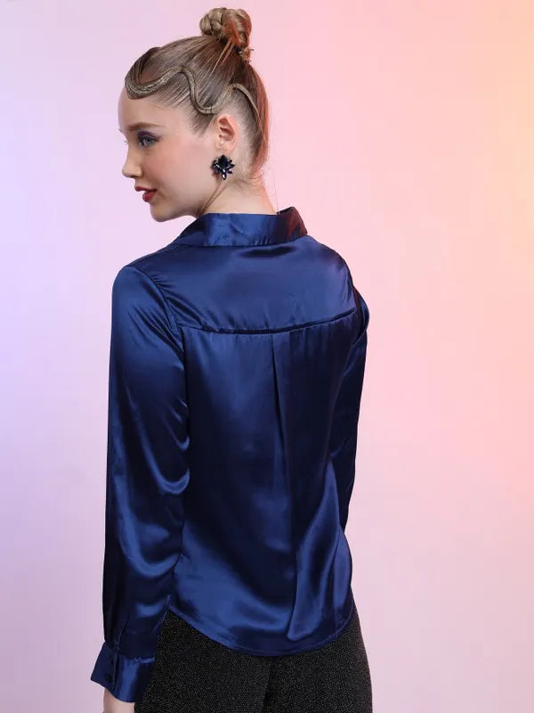 Suburbans   Women Blue Solid Casual Shirts