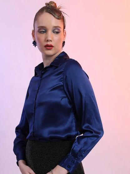 Suburbans   Women Blue Solid Casual Shirts
