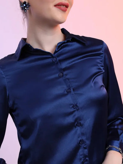 Suburbans   Women Blue Solid Casual Shirts