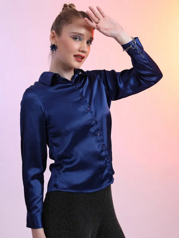 Suburbans   Women Blue Solid Casual Shirts