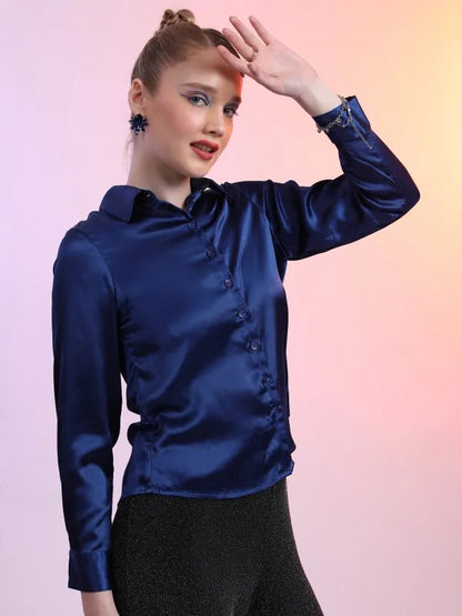 Suburbans   Women Blue Solid Casual Shirts