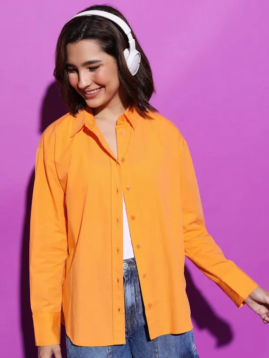 Suburbans  Women Orange Solid Casual Shirts