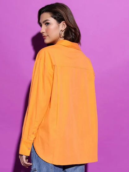 Suburbans  Women Orange Solid Casual Shirts