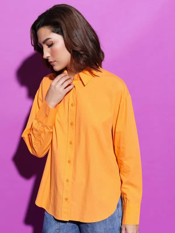 Suburbans  Women Orange Solid Casual Shirts