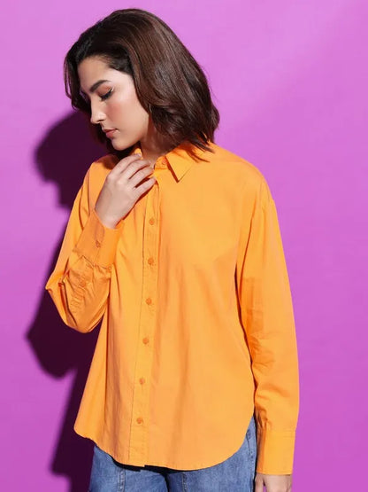 Suburbans  Women Orange Solid Casual Shirts