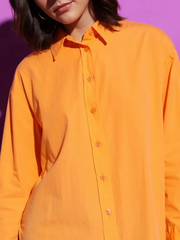 Suburbans  Women Orange Solid Casual Shirts