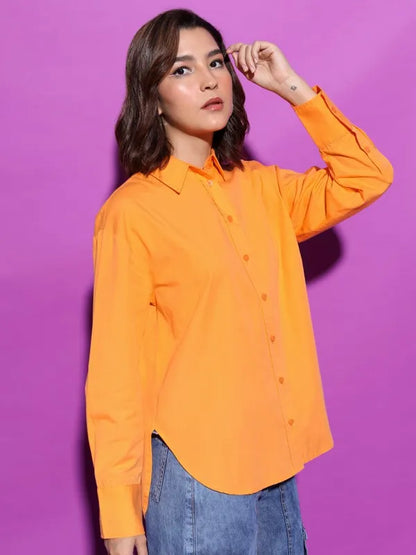 Suburbans  Women Orange Solid Casual Shirts