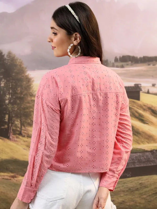 Suburbans  Women Pink Self Design Casual Shirts