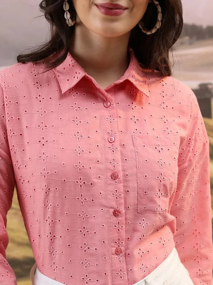 Suburbans  Women Pink Self Design Casual Shirts