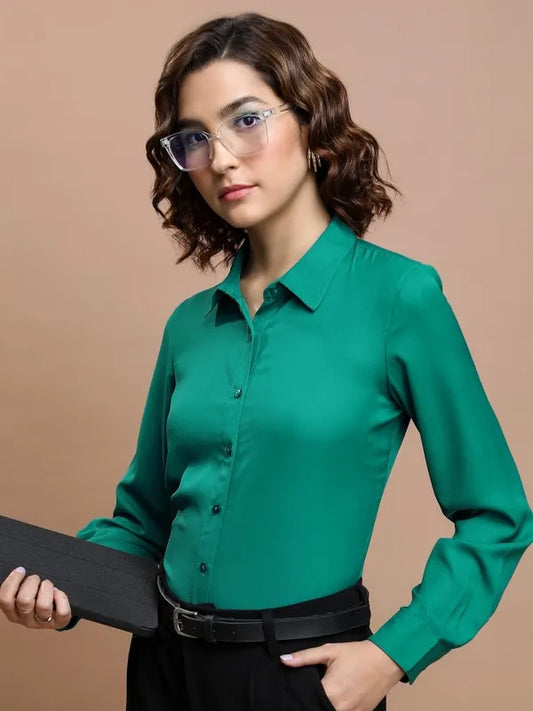 Suburbans   Women Green Solid Casual Shirts