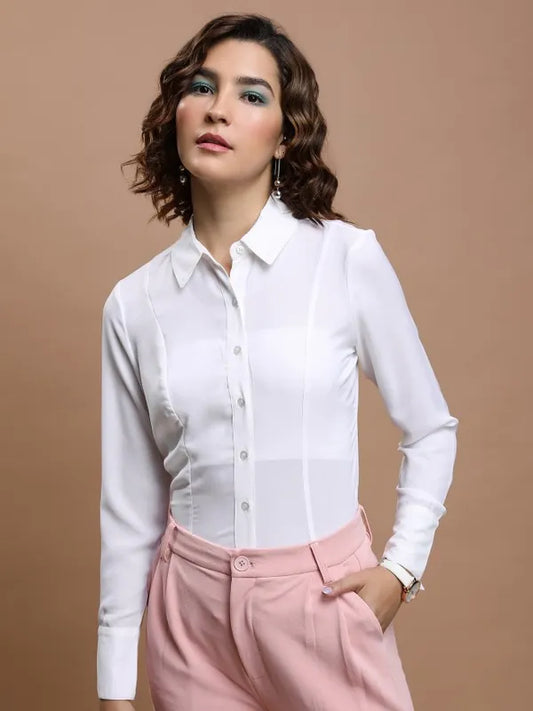 Suburbans  Women White Solid Casual Shirts