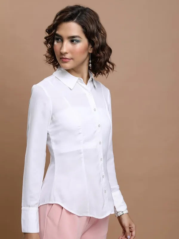Suburbans  Women White Solid Casual Shirts