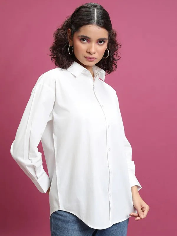 Suburbans   Women White Solid Casual Shirts