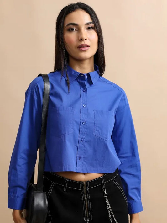 Suburbans  Women Blue Solid Casual Shirts